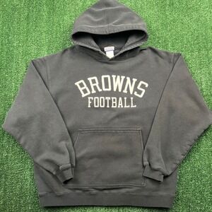 VTG Reebok Cleveland Browns Football NFL Hoodie Men's Large Faded Black Boxy Y2K